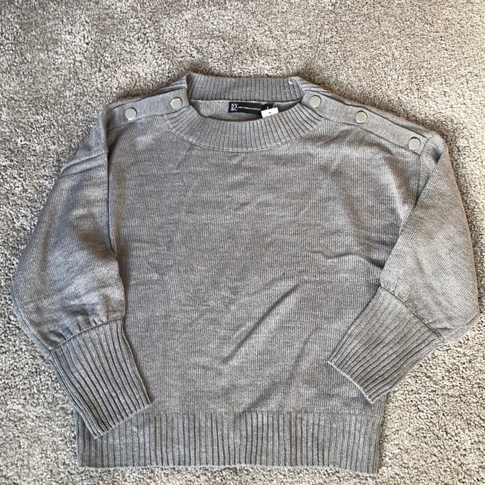 NWT - NY & Company Grey Mock-neck Sweater with Silver detail - Small